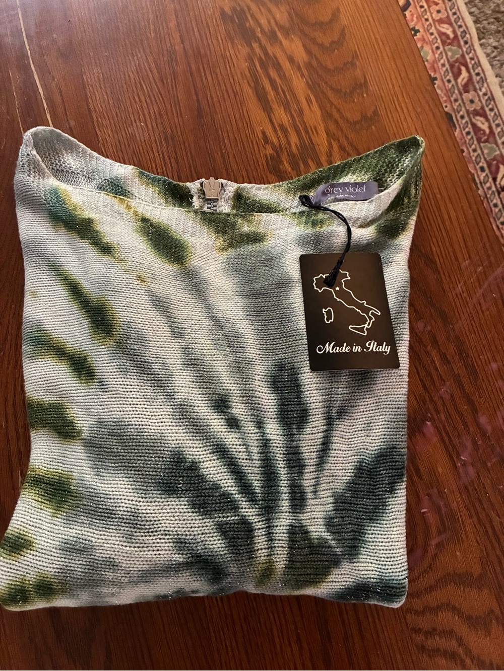 Grey VioletGreen Tie-Dye Knit light weight sweater- Made in Italy